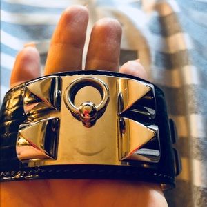 Hermes cdc bracelet graphite&silver hardware croc